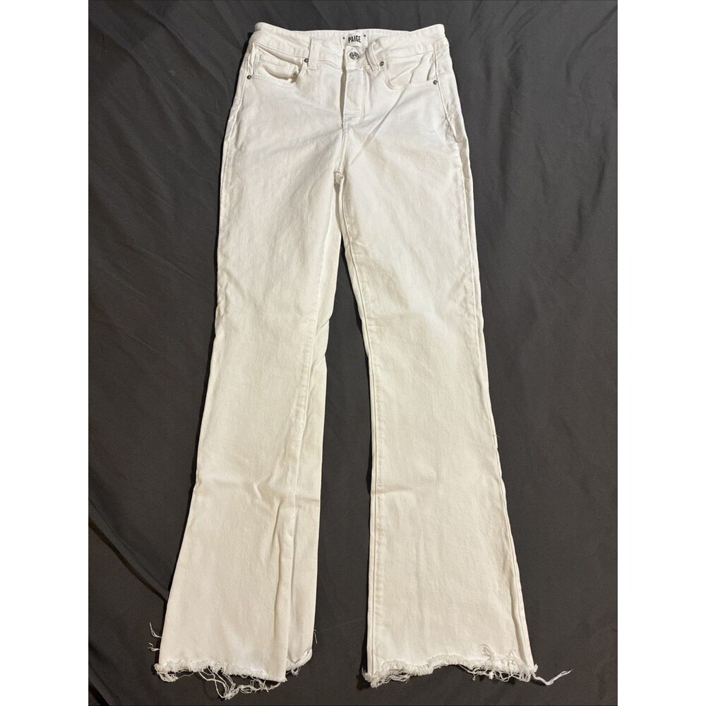 Paige High Rise Laurel Canyon Raw Hem Ankle Flare Jeans Stretch White Sz 28